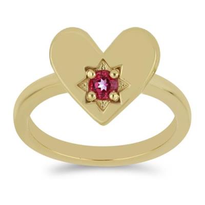 NATURAL PINK TOPAZ HEART RING IN GOLD PLATED 925 SILVER – STARBURST DESIGN
